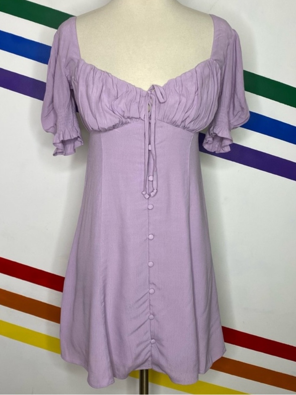 NEW Urban Outfitters lilac Mini Dress Size XS flutter sleeve button down front